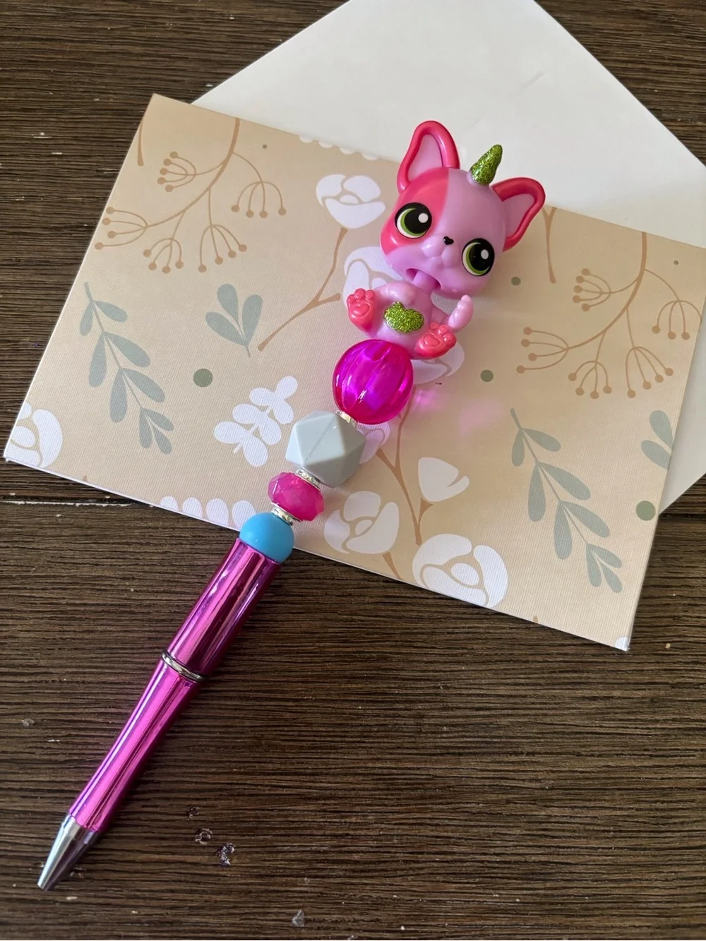 Pink Unicorn Cat handmade Beaded Pen